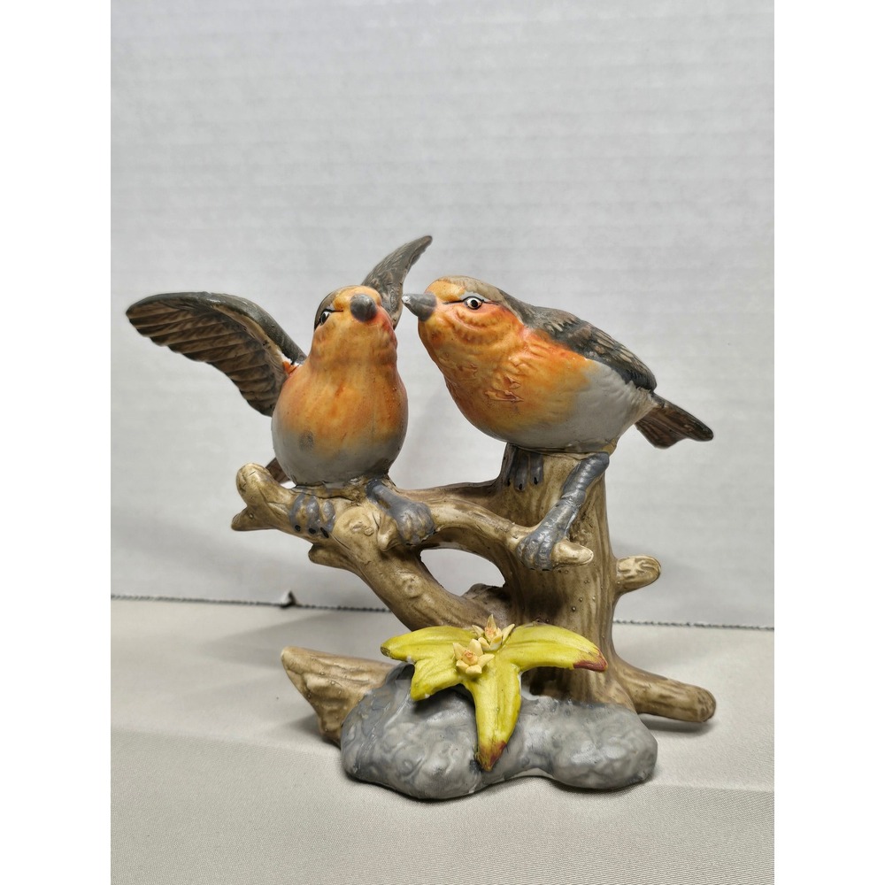 Kissing Robins Ceramic Figurine Painted